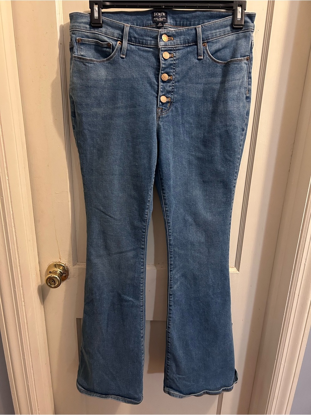 J. Crew Medium Blue Full Length Flare Jeans with Button-Fly Size 30